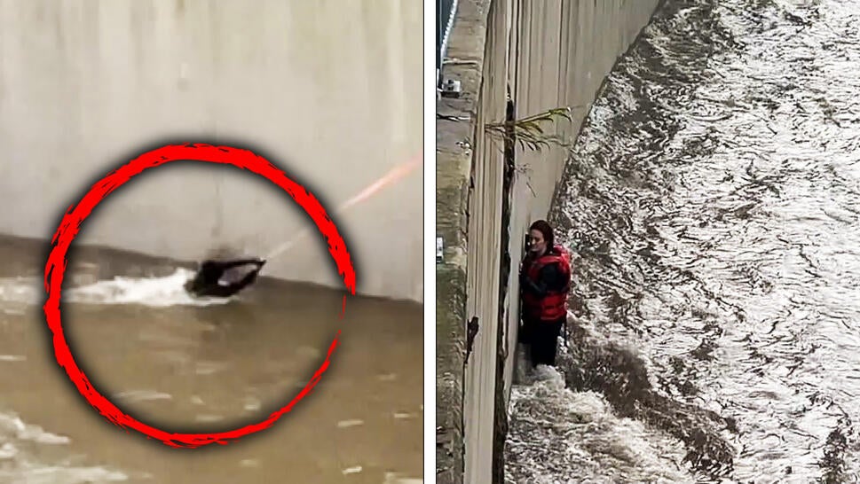Woman being rescued from the Los Angeles River