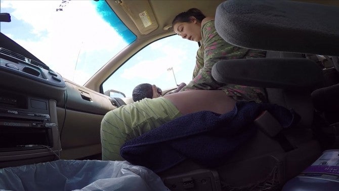 Husband Films Wife Giving Birth To 10Pound Baby In Front Seat Of Car