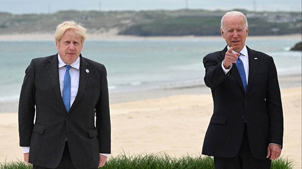 Britian's PM Boris Johnson with President Biden at G7 Summit