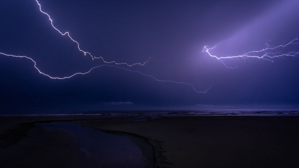 Lightning strike over ocean