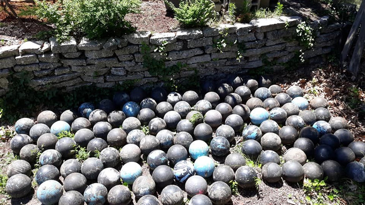 David Olson found 160 Brunswick bowling balls during home renovation project.