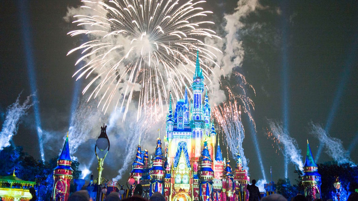 A stunning firework show is held at the Magic Kingdom Park in Walt Disney World Resort on July 1, 2021 in Lake Buena Vista, Florida.