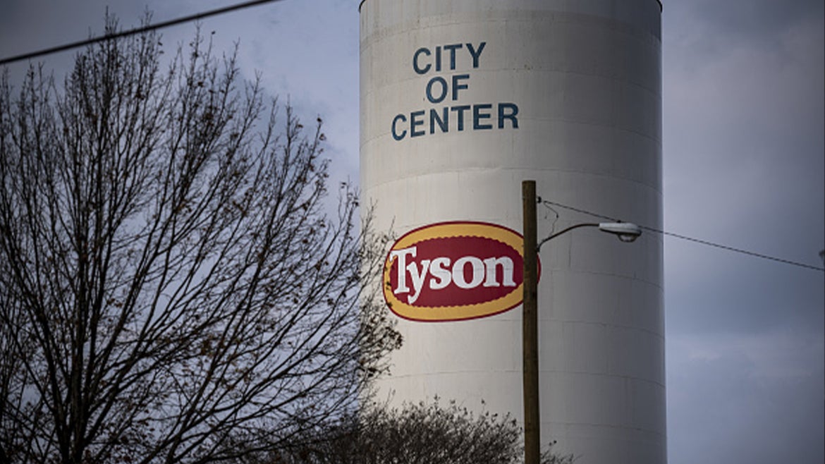 Signage is displayed outside a Tyson Foods Inc. processing plant in Center, Texas, U.S., on Monday, Dec. 9, 2019.