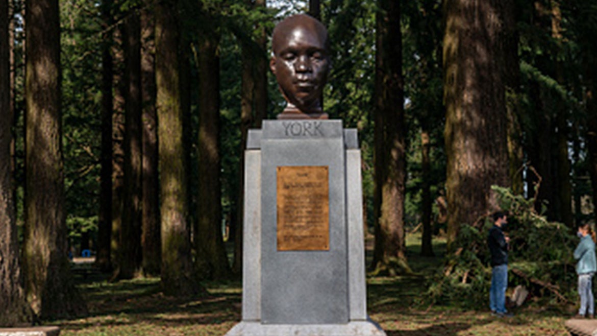 The statue of York at Mt. Tabor, Portland, Oregon.