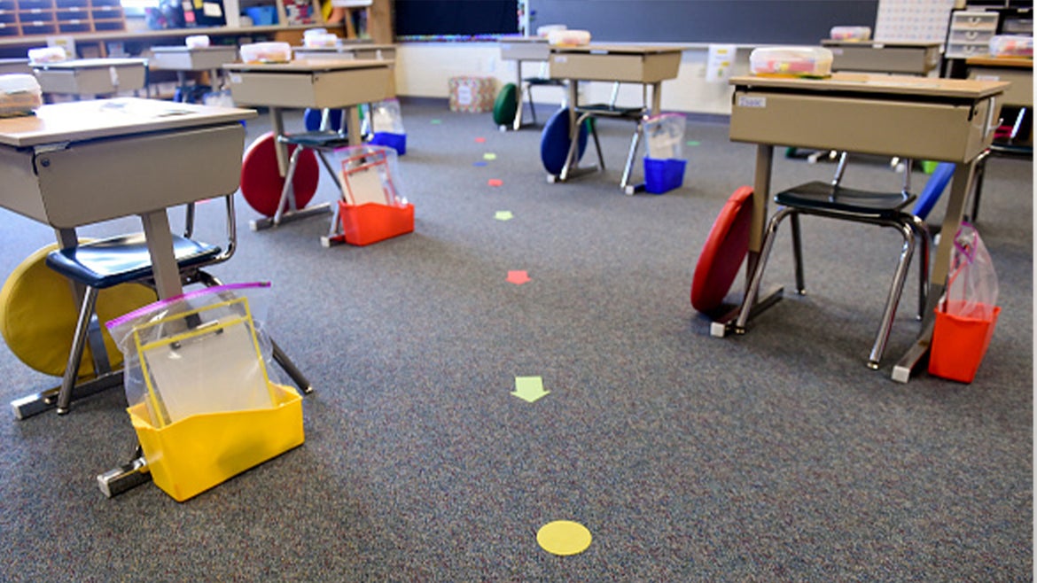 A stock image of an elementary school classroom.