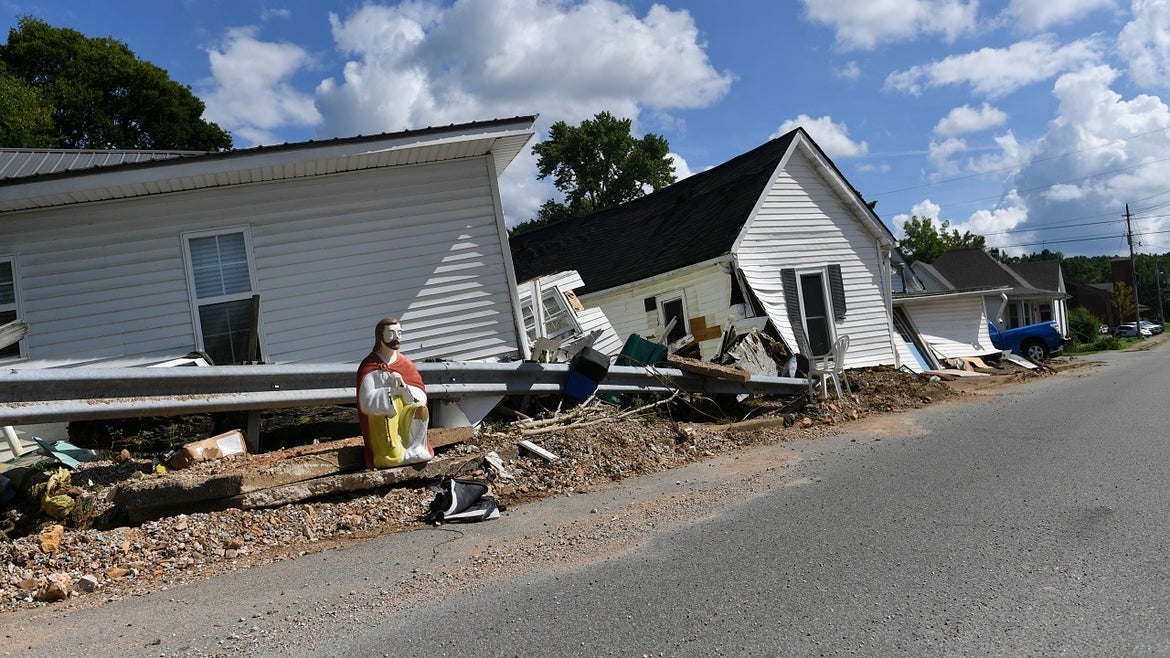 Damaged homes from Tennessee flash flooding.