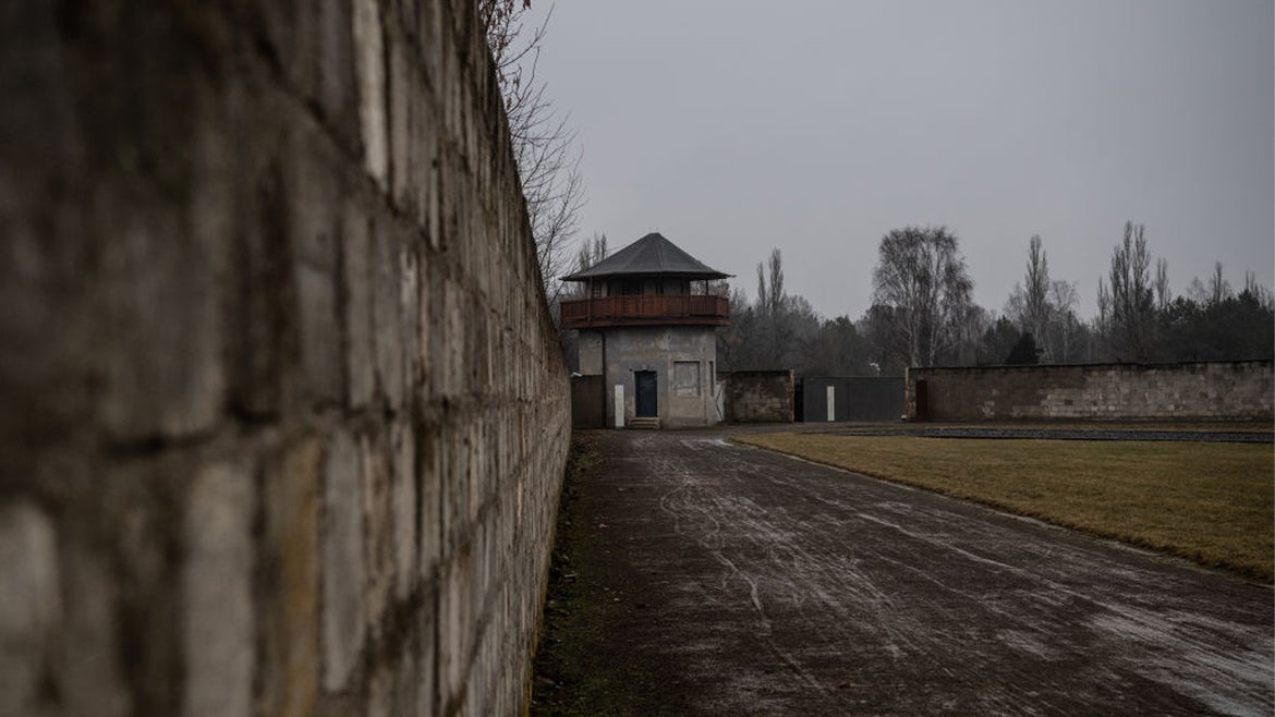 View of a former watchtower on the grounds of the Sachsenhausen memorial. A digital memorial service for the victims of National Socialism took place at the memorial site on the grounds of the former Nazi concentration camp.