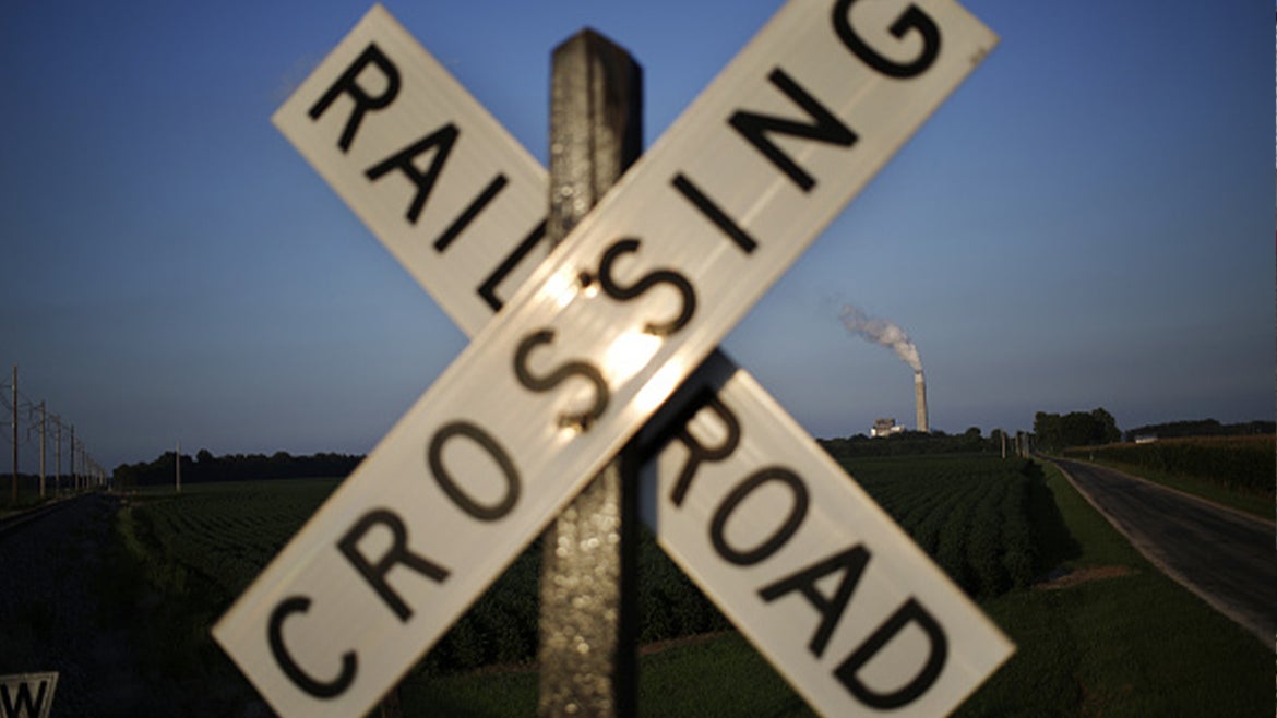 A stock image of a railroad crossing sign.