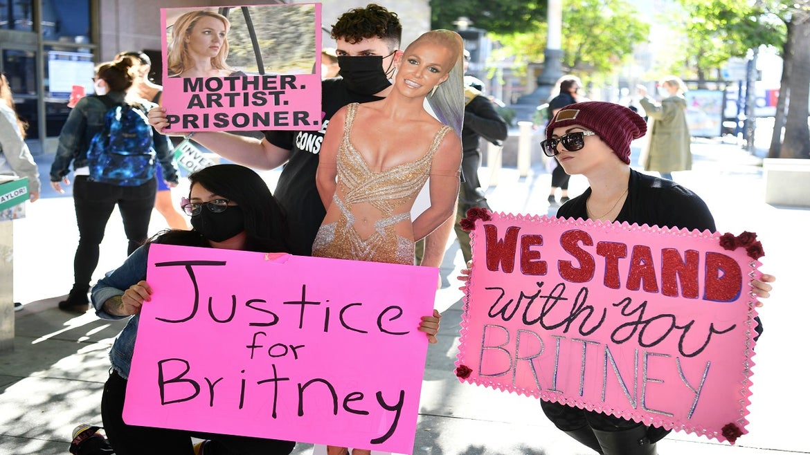 Britney Spears supporters outside Los Angeles courthouse.