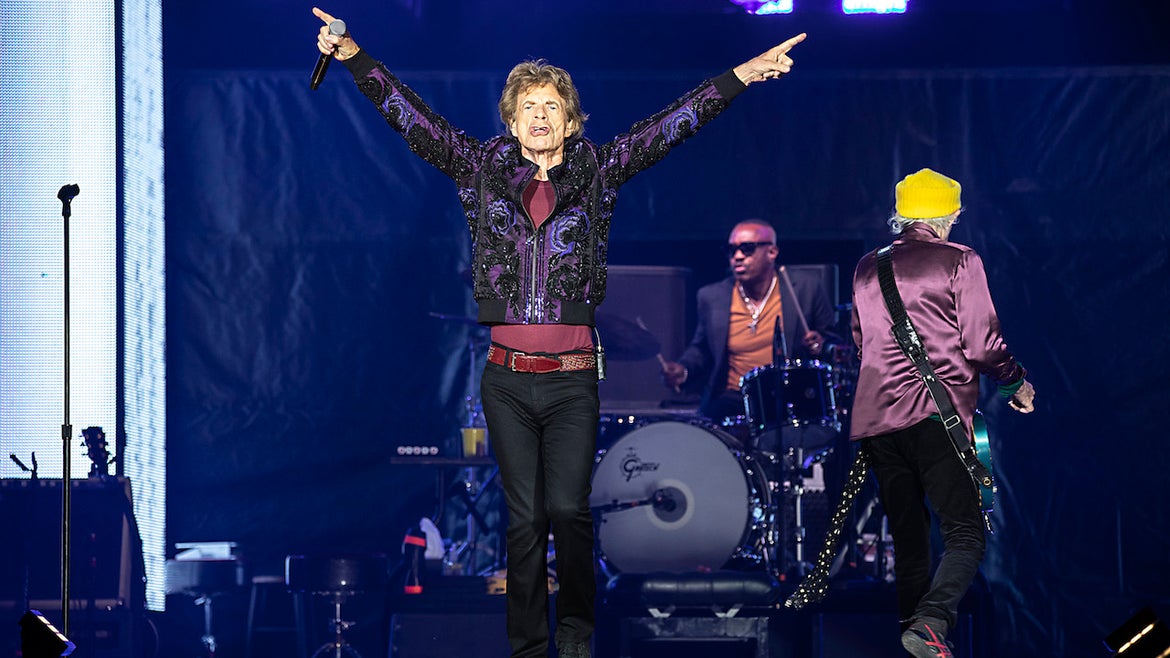 EPTEMBER 30: Singer Mick Jagger of The Rolling Stones performs at Bank of America Stadium on September 30, 2021 in Charlotte, North Carolina
