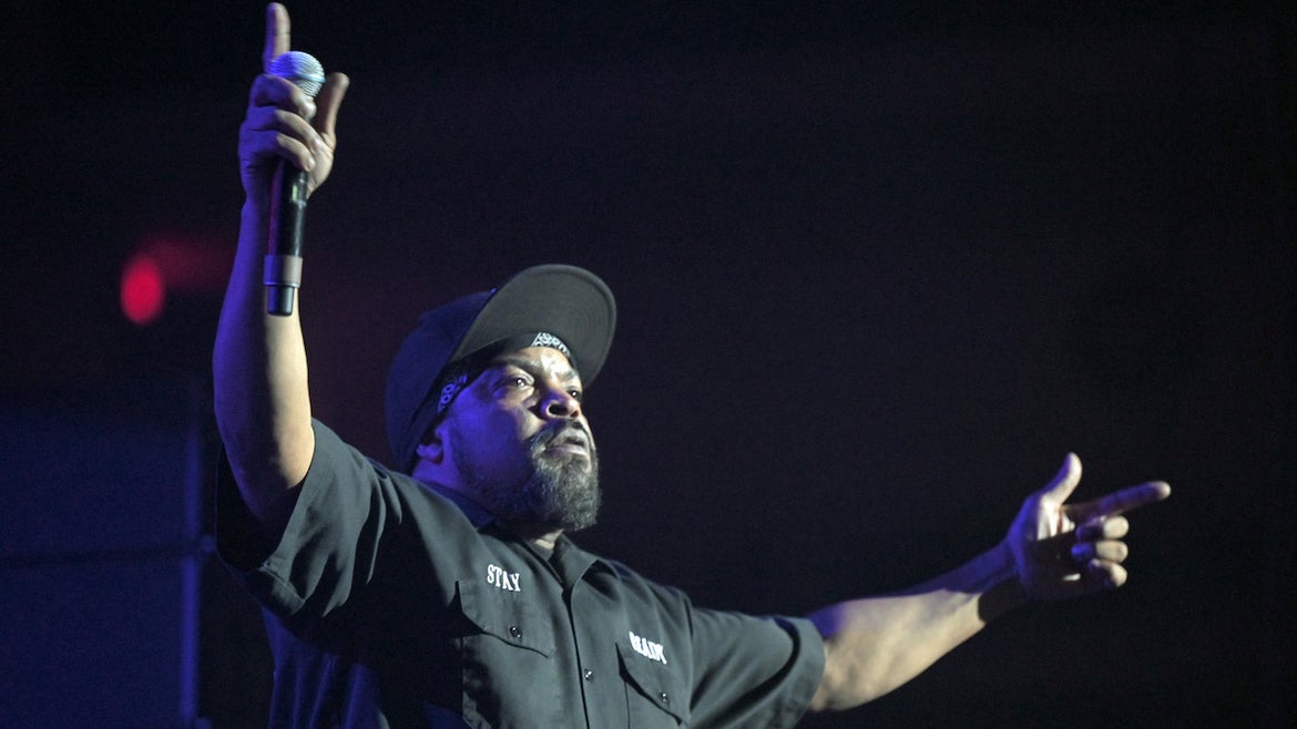 Rapper Ice Cube performs during Nightmare On Q Street at the Orleans Arena on October 16, 2021 in Las Vegas, Nevada. (