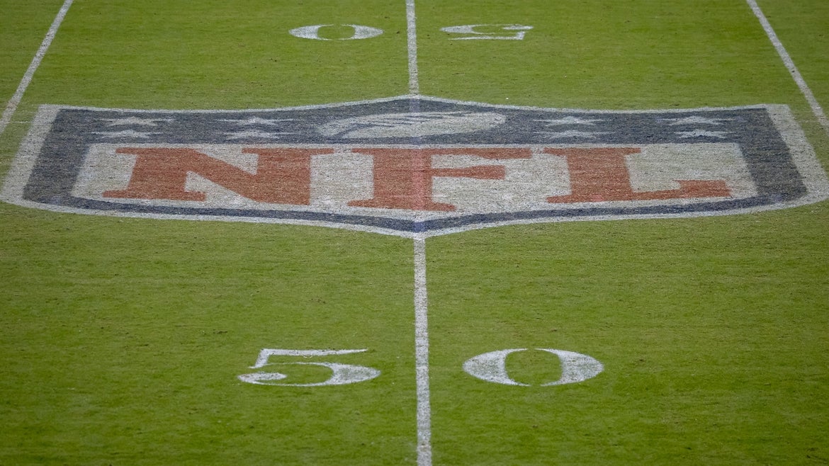 A detailed view of the NFL logo on the field after the game between the Washington Football Team and the Dallas Cowboys at FedExField on October 25, 2020 in Landover, Maryland.