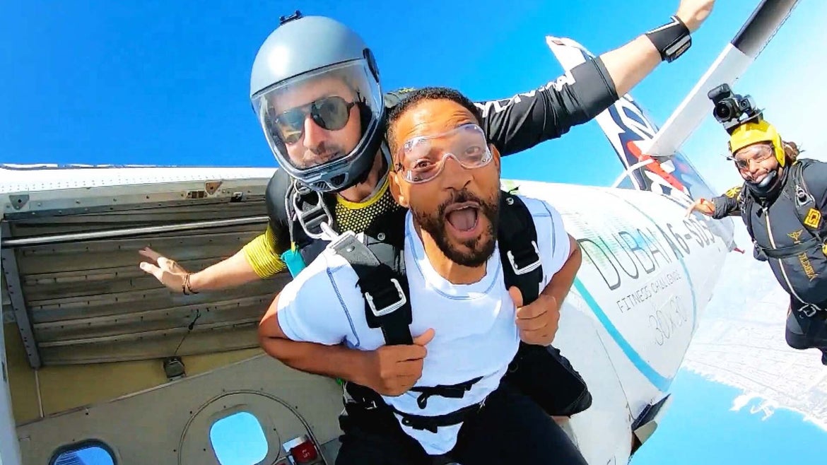 Will Smith is pictured skydiving in Dubai in 2018.