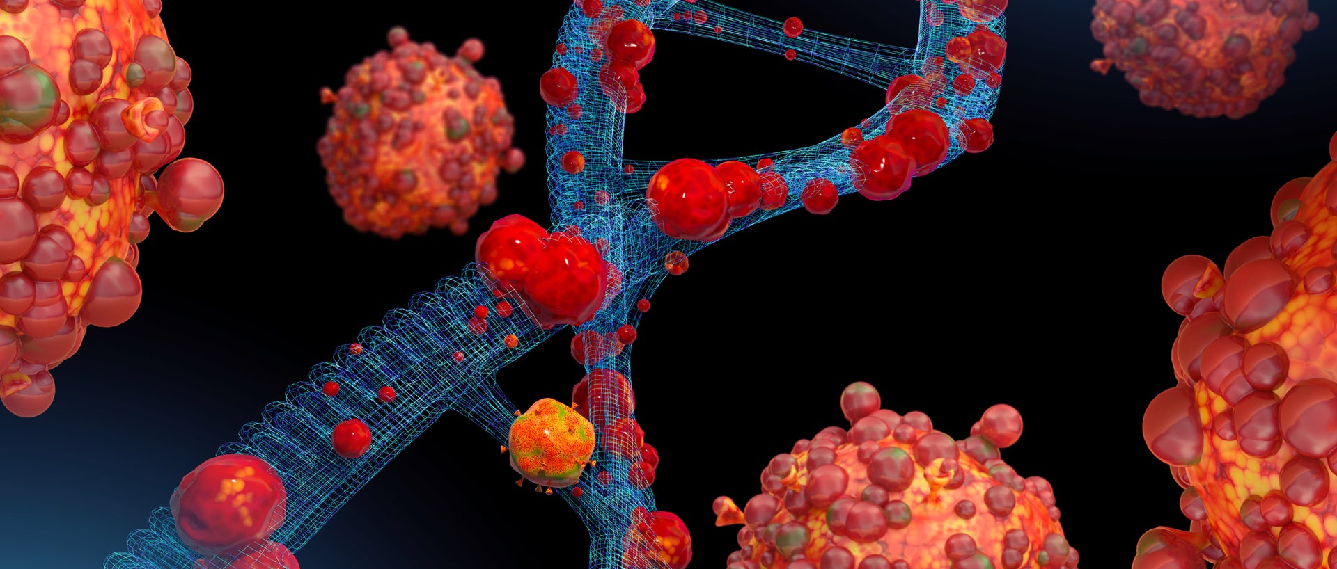 3D rendered image of monkeypox virus and DNA