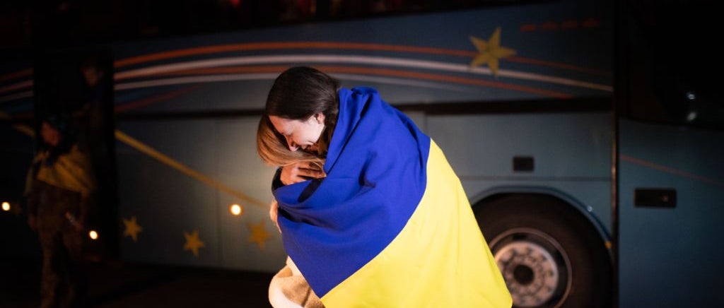 Two women being reunited after prisoner swap between Ukraine and Russia