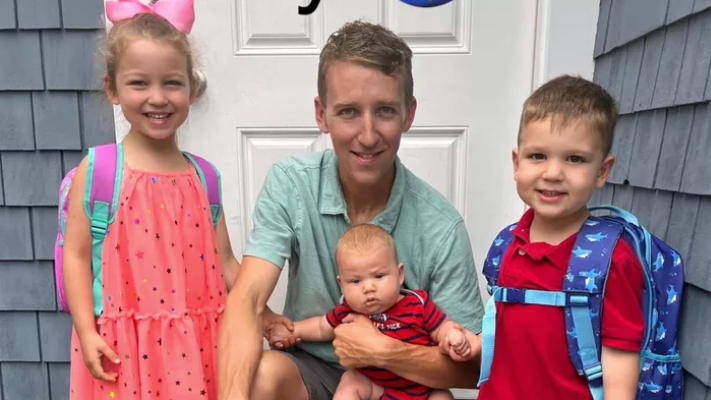 Patrick Clancy, husband of Lindsay, poses with his three kids, Cora, Dawson and Callen.