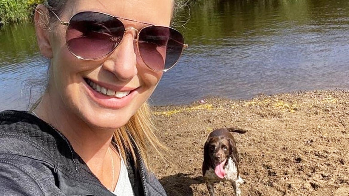 Nicole Bulley, the northern England mother of two, is seen in a selfie with her dog.