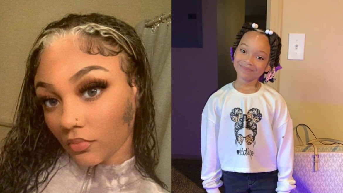 split image. On right, 27-year-old Meshay Melendez, on left, her 7-year-old daughter, Layla Stewart