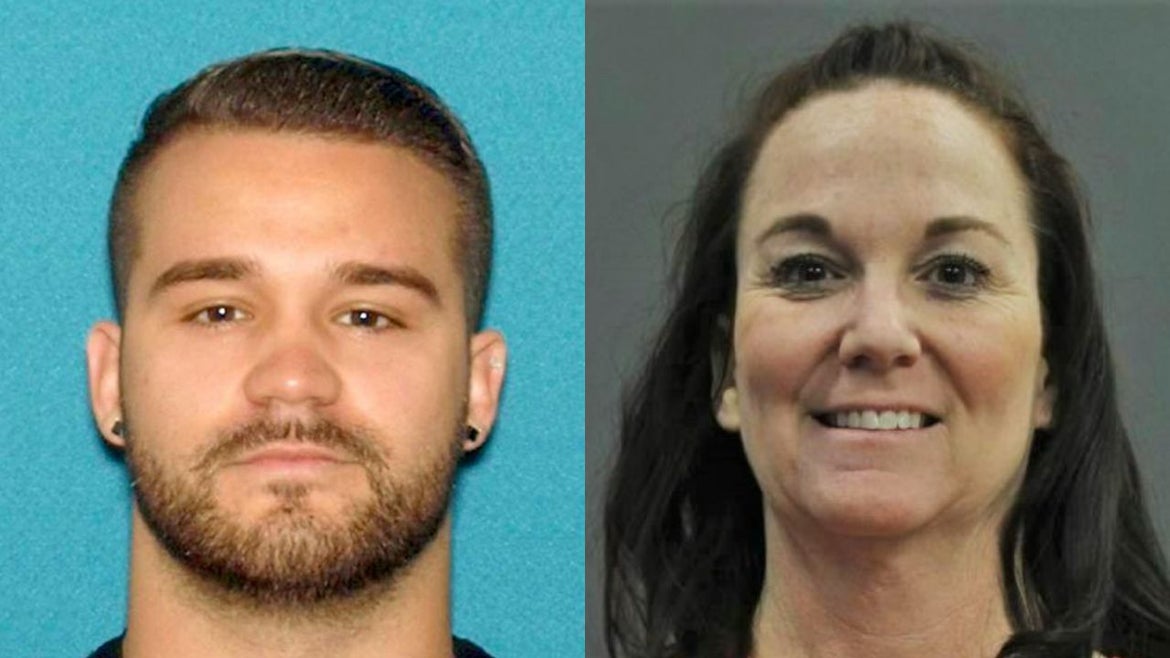 mugshot of son on left, mugshot of mother on right