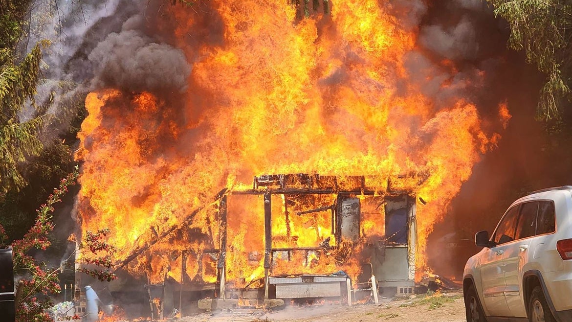 Authorities shared a photo of the home ablaze.