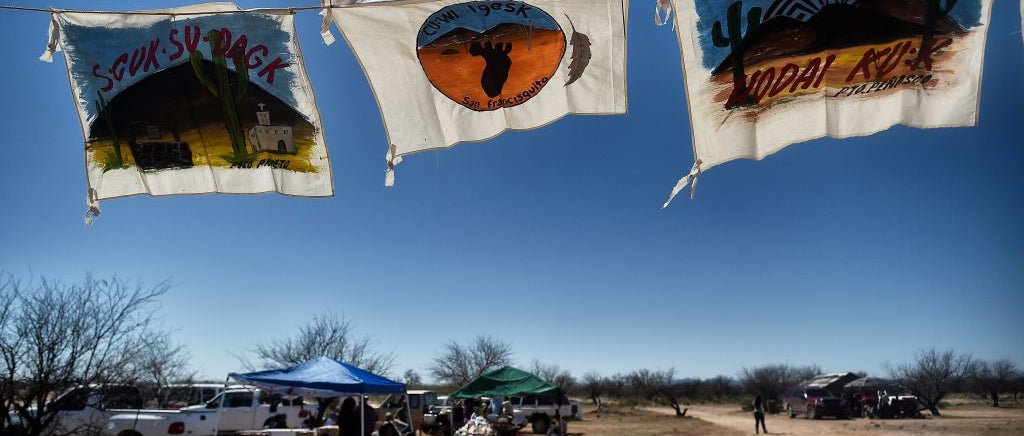 Photos from the Tohono O'odham Nation's 2017 protest against former President Donald Trump's proposition to build a new wall between the U.S. and Mexico.