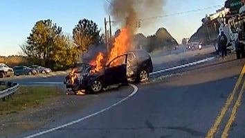 Burning car with a mother and son trapped inside, saved by good Samaritan