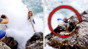 Model swept away by a wave