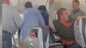 Passengers subdue a man who attempted to open the emergency exit door