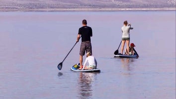 People on the lake in Death Valley
