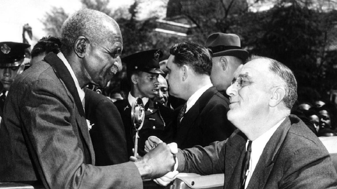 George Washington Carver meeting President Franklin D. Roosevelt.