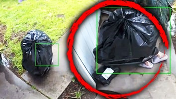 Porch pirate disguised under a garbage bag