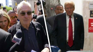 Robert De Niro walking into the courthouse / Donald Trump exiting a room inside the courthouse