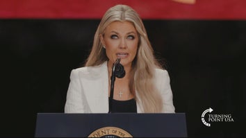 Erika Kirk speaking at Charlie Kirk's memorial