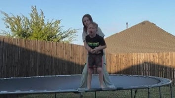 Girl gives younger brother Heimlich maneuver on trampoline