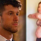 Clayton Echard on 'The Bachelor' / woman standing sideways with her arms off showing off belly