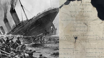 rendering of the sinking of the Titanic, damaged first class passenger list up for auction