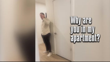 Video of a man standing in a doorway, text reads: "Why are you in my apartment?"