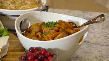 Bowl of Thanksgiving food on a table