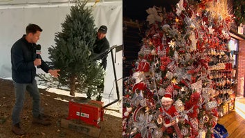 Steven Fabian with a real Christmas tree, a decorated artificial Christmas tree