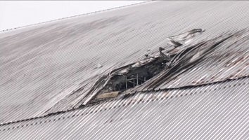 Jagged hole in roof of Chernobyl containment structure