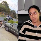 split image of Jacelynn Guzman in surveillance footage running, with ICE agents in pursuit/Jacelynn Guzman in indoor interview