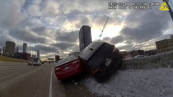 Car Hanging Over Retaining Wall After Accident