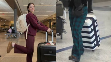 Airline passengers wearing comfortable clothing at the airport