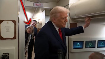 President Donald Trump, aboard Air Force One, as someone tried to leave the restroom