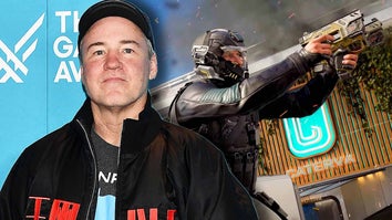 Vince Zampella smiling on red carpet / Still image from Call of Duty video game