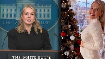 Karoline Leavitt speaking at The White House / Karoline Leavitt showing off baby bump in front of Christmas tree