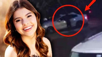 Camila Mendoza Olmes smiling to camera / Surveillance footage of a dark street with a figure circled in red