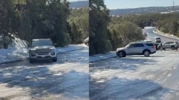 Video of car spinning on ice into a pile of cars