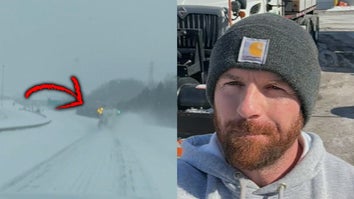 Snow plow clearing the way, plow driver Joe Estes