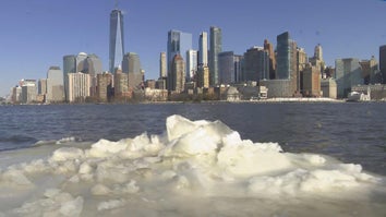 Chunk of ice floating in the Hudson River in New York City